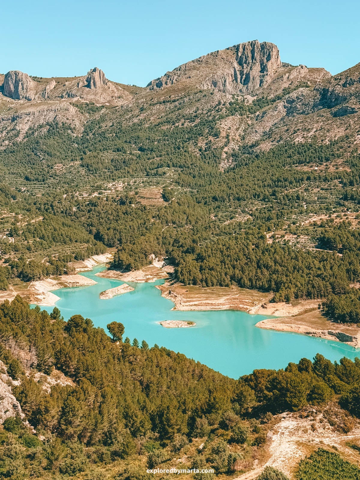 View of the reservoir from Mirador des de la Muralla viewpoint in Guadalest, Spain