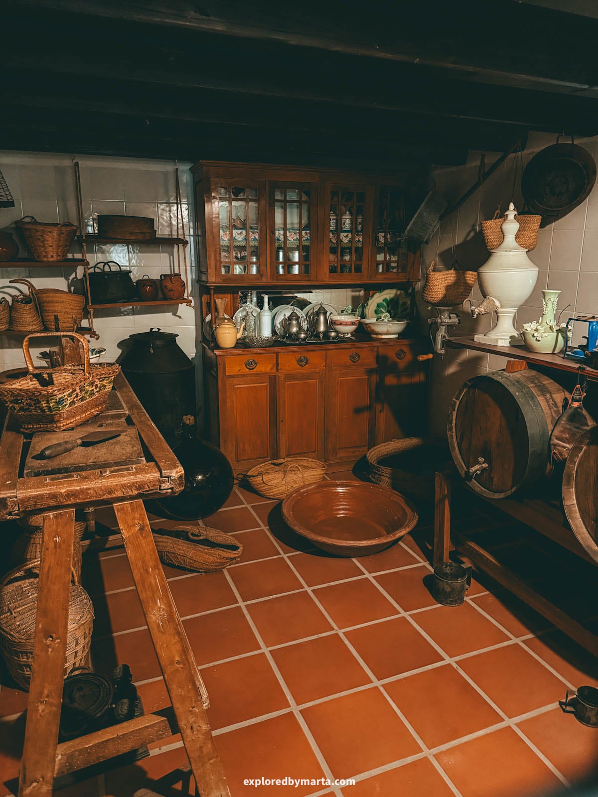Kitchen inside the historic Casa Orduña mansion in Guadalest, Spain
