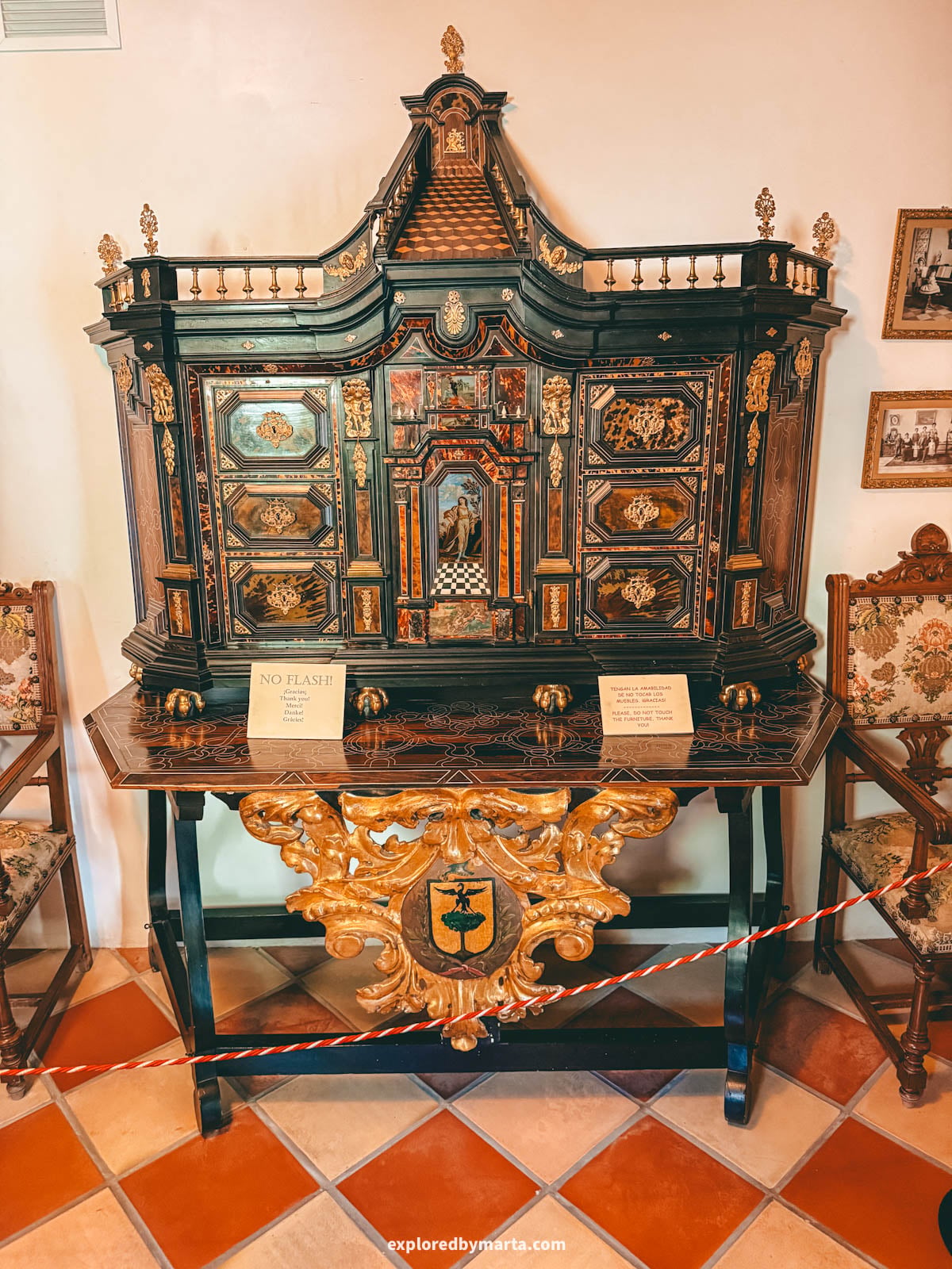Period furniture inside the historic Casa Orduña mansion in Guadalest, Spain
