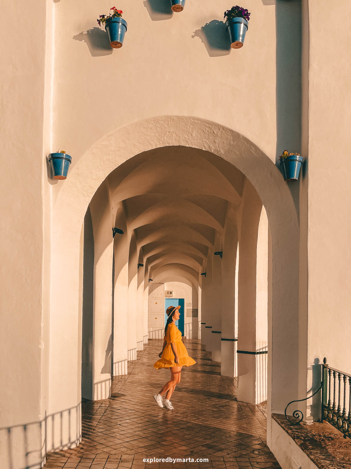 White arches at Plaza Balcón de Europa in Nerja, Spain