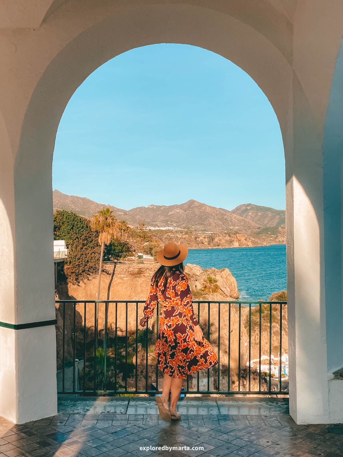 White arches at Plaza Balcón de Europa in Nerja, Spain