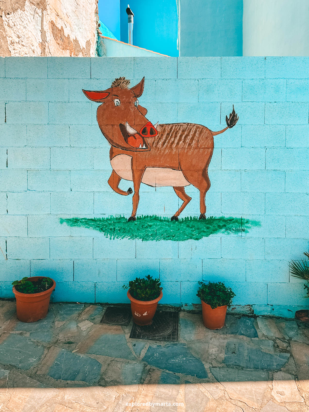 Animal paintings on Calle Fuente Caraila in Juzcar village in Spain