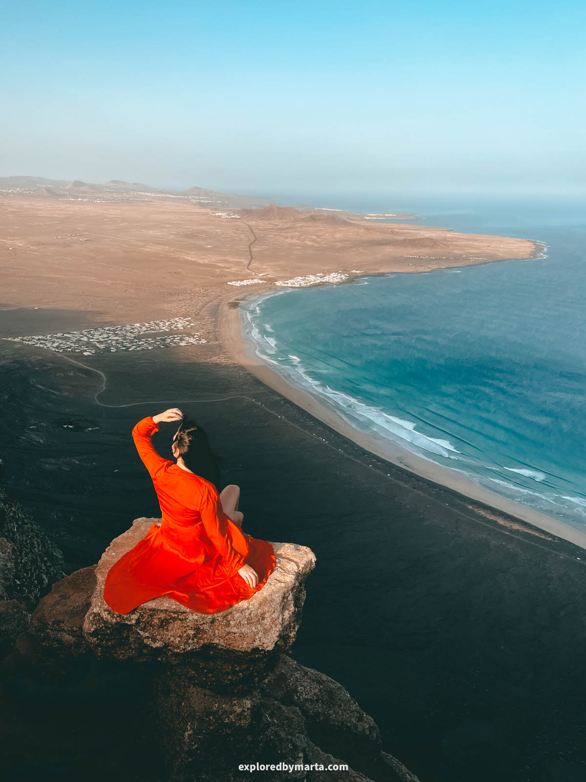 The floating rock high on the huge cliffs of Risco de Famara in Lanzarote, Spain