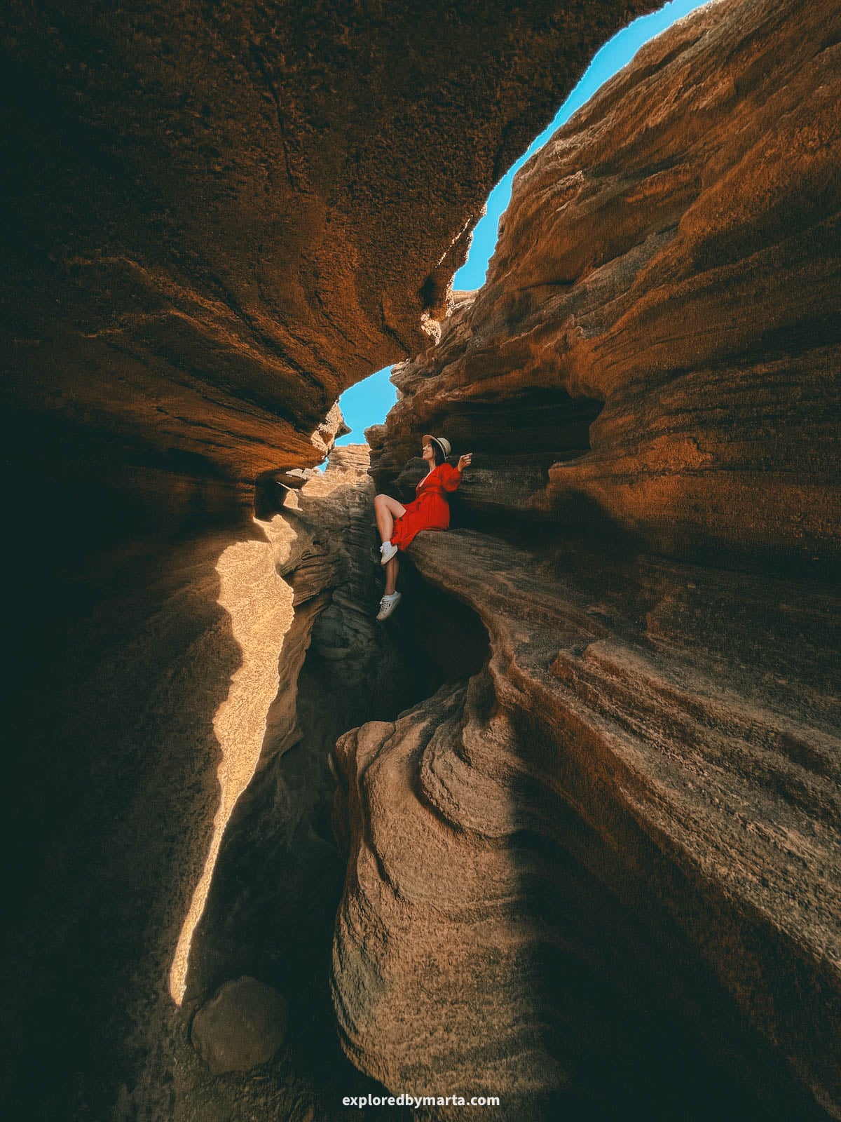 Las Grietas volcanic cracks is one of the most unique rock formations in Lanzarote, Spain