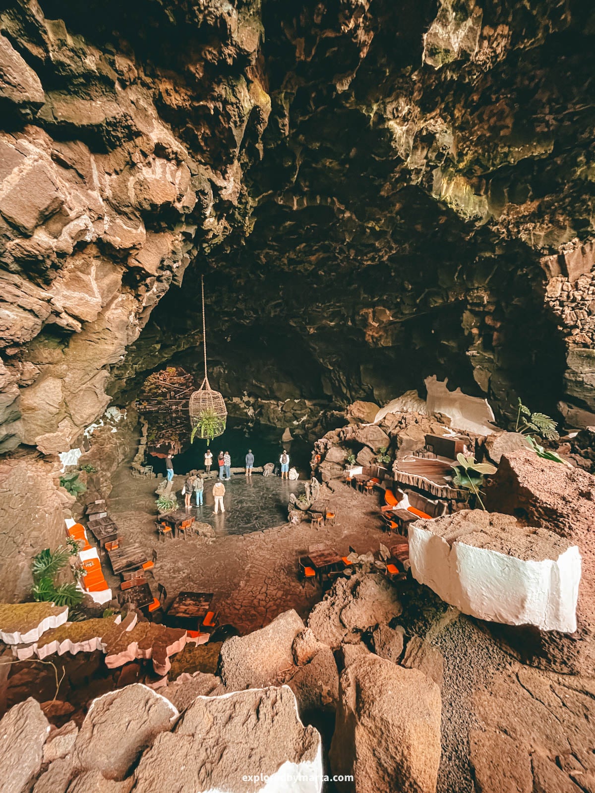 Lava tunnel with a lake at Jameos del Agua by César Manrique in Lanzarote, Spain
