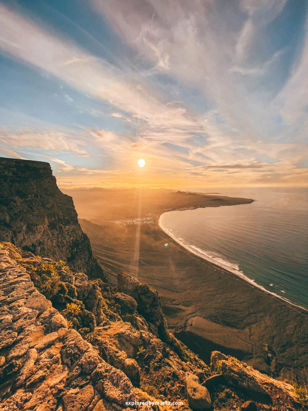 Mirador de El Risco de Famara at sunset in Lanzarote, Spain