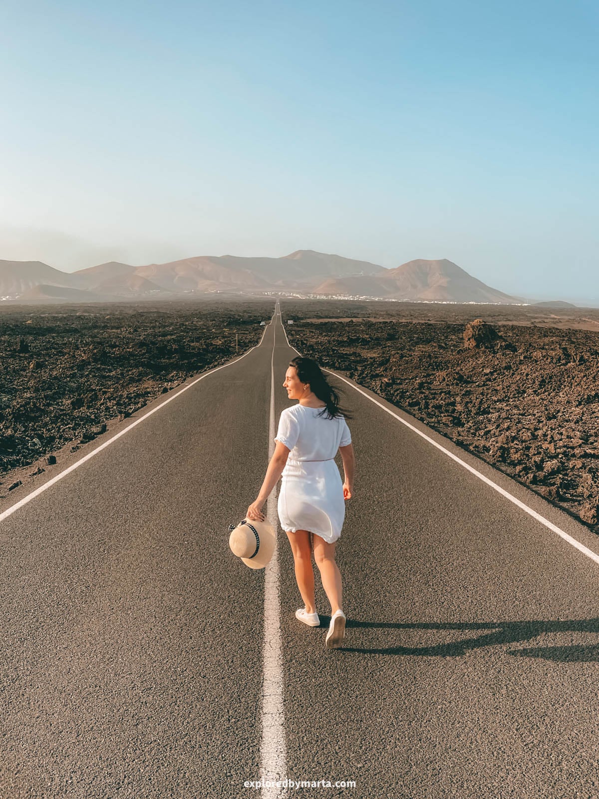 Road LZ-67 through Timanfaya National Park in Lanzarote, Spain