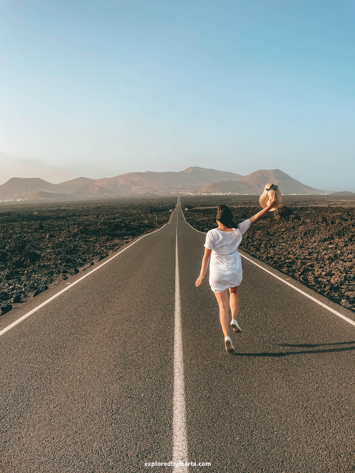 Road LZ-67 through Timanfaya National Park in Lanzarote, Spain