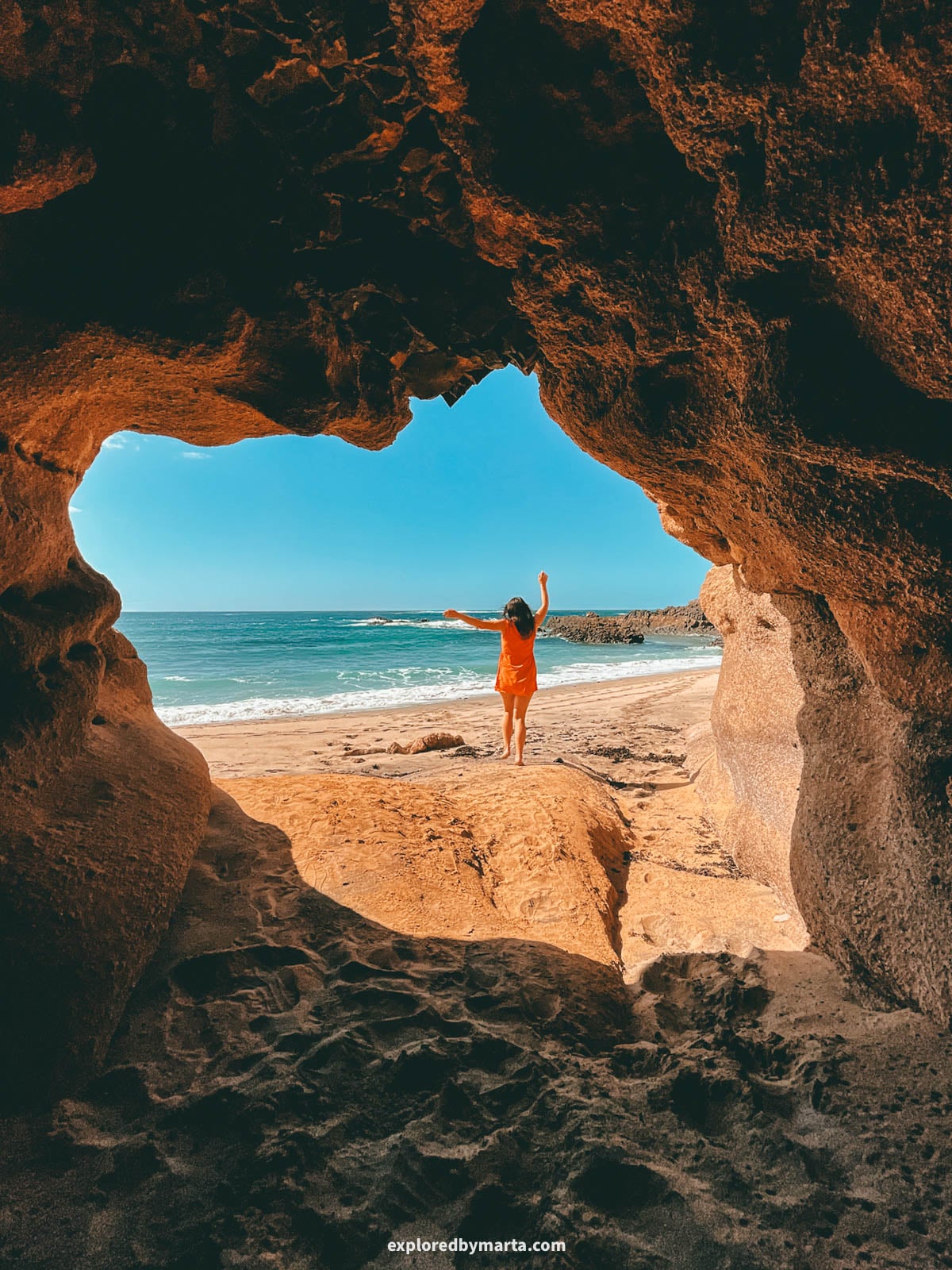 Beach cave at Playa de los Ojos beach in Fuerteventura, Spain