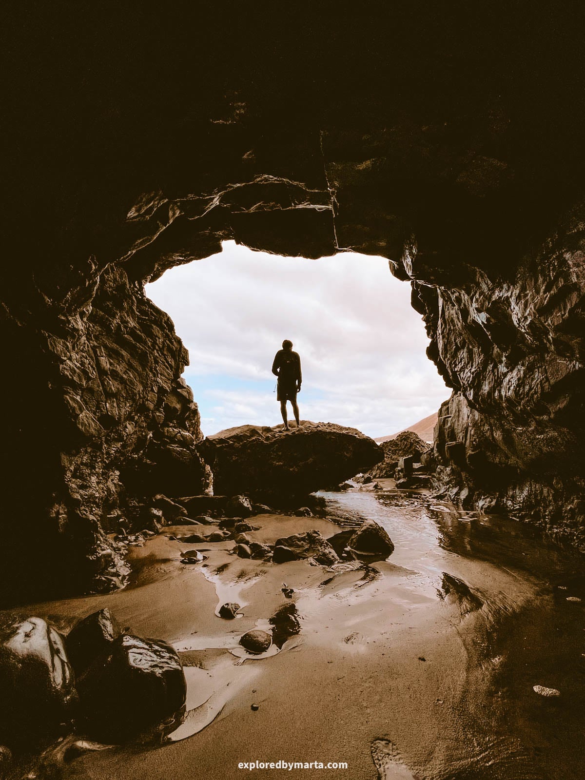 Sea caves at Playa de la Solapa in Fuerteventura, Spain